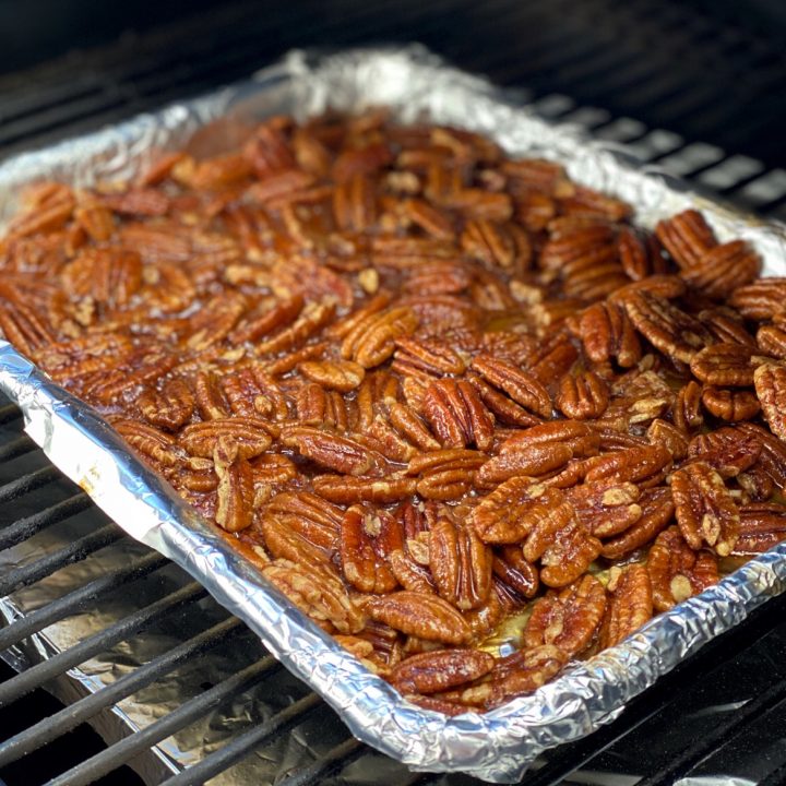 Smoked candied pecans on the grill